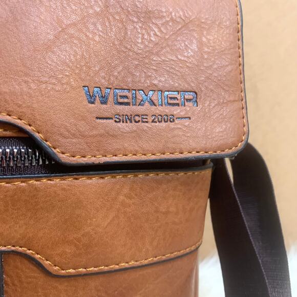 WEIXIER Brown Faux Leather North South Men's Unisex XBody Messenger w/Top Handle - Picture 2 of 16